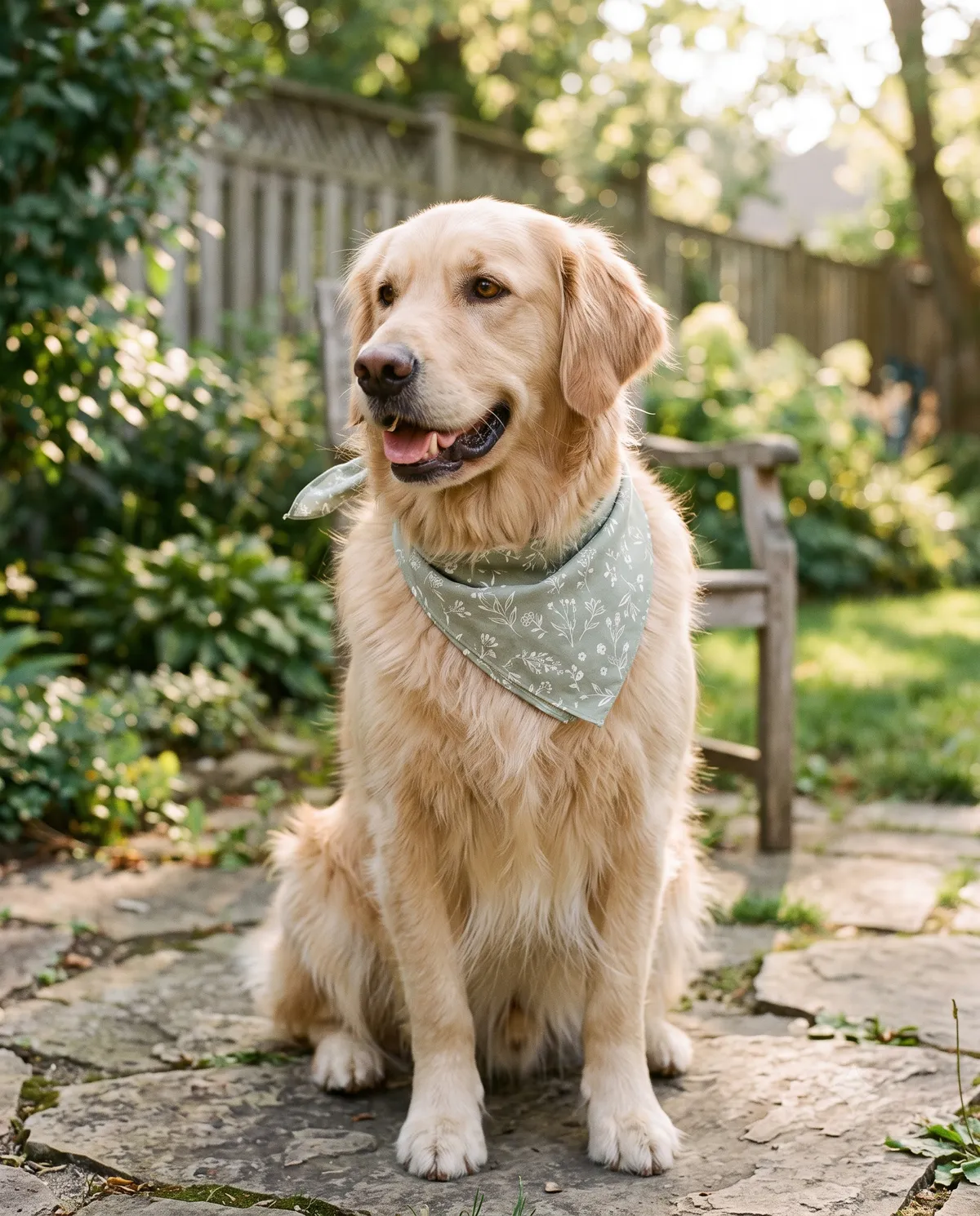 Golden Retriever wearing an N&H bandana